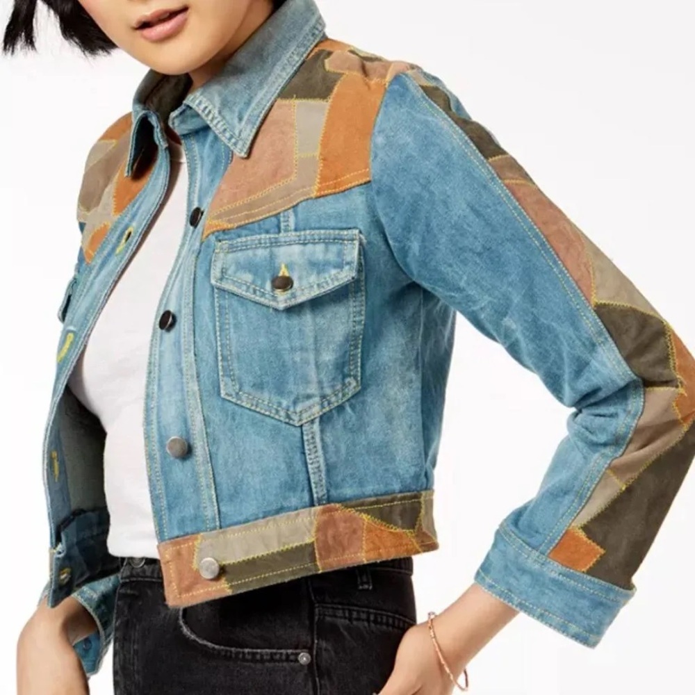 We The Free Navy Denim and Suede jacket